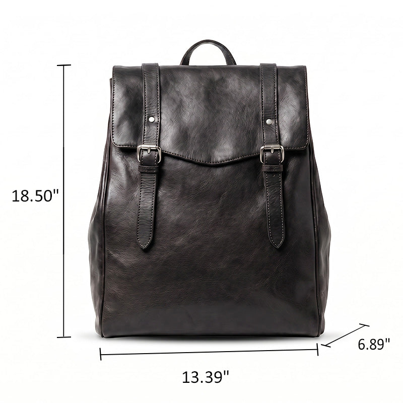 Vegetable-Tanned Leather Flap Backpack  Large Capacity Backpack for Women &amp; Men
