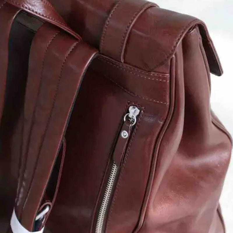 Vegetable-Tanned Leather Flap Backpack  Large Capacity Backpack for Women &amp; Men