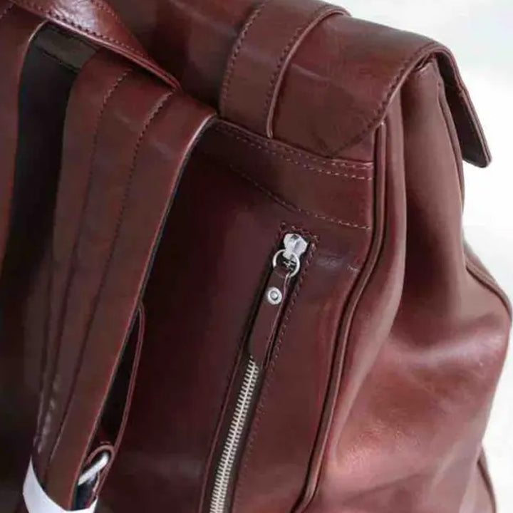 Vegetable-Tanned Leather Flap Backpack  Large Capacity Backpack for Women &amp; Men