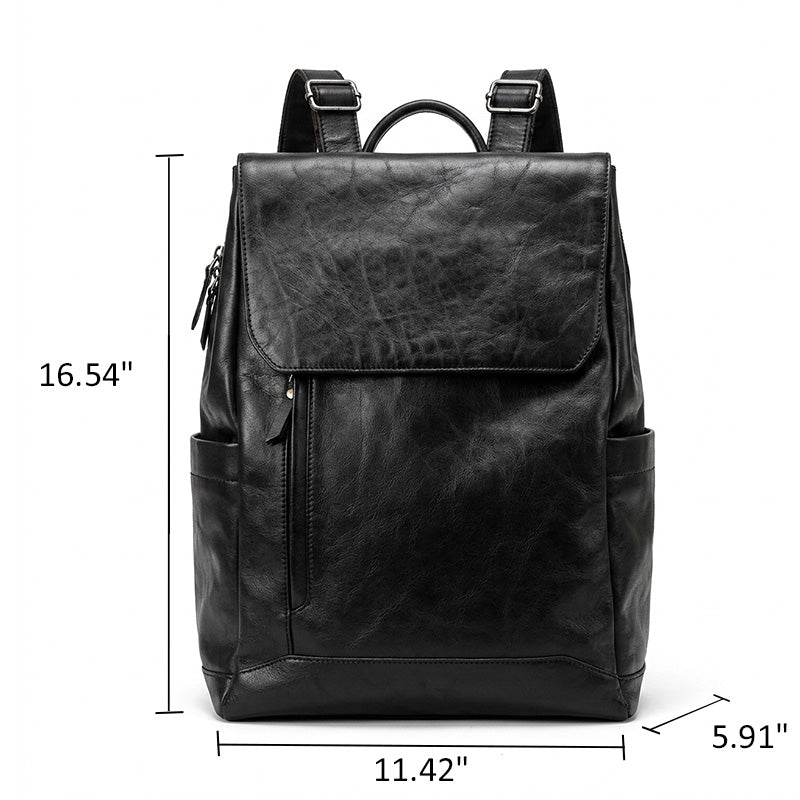 Vegetable Tanned Leather Backpack for Women Men Minimalist Bag with Luggage Sleeve