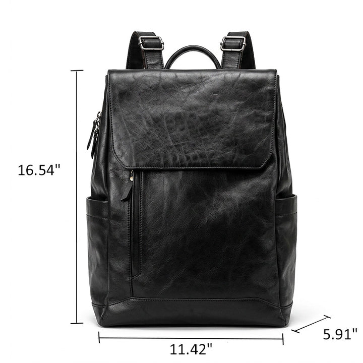 Vegetable Tanned Leather Backpack for Women Men Minimalist Bag with Luggage Sleeve