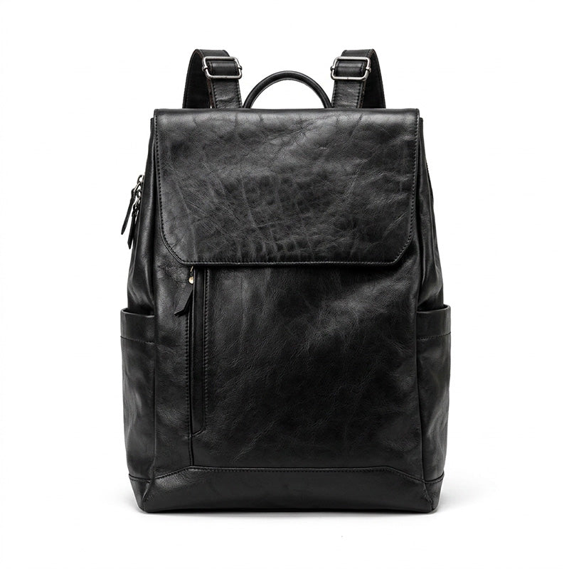 Vegetable Tanned Leather Backpack for Women Men Minimalist Bag with Luggage Sleeve