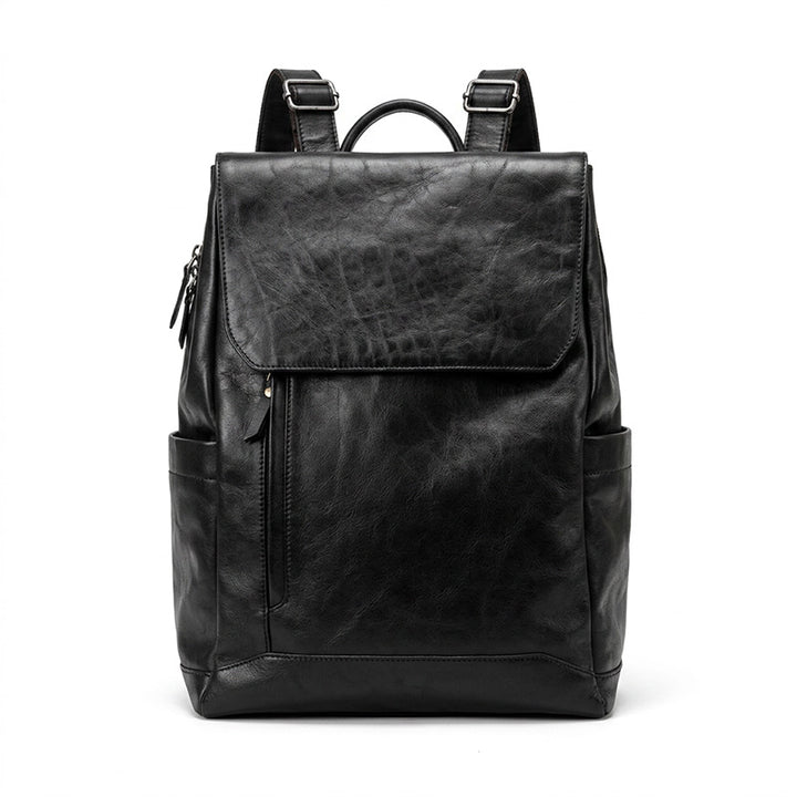 Vegetable Tanned Leather Backpack for Women Men Minimalist Bag with Luggage Sleeve