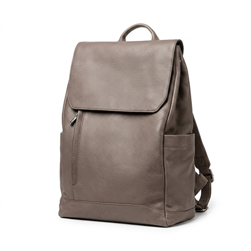 Vegetable Tanned Leather Backpack for Women Men Minimalist Bag with Luggage Sleeve