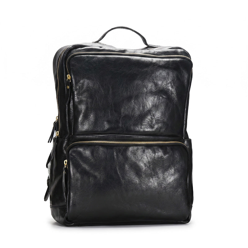 Vegetable-Tanned Leather Commuter Backpack Multi-Pocket Laptop Bag for Men &amp; Women