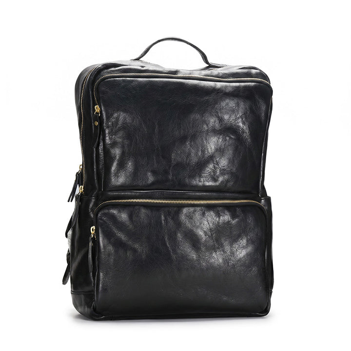 Vegetable-Tanned Leather Commuter Backpack Multi-Pocket Laptop Bag for Men &amp; Women