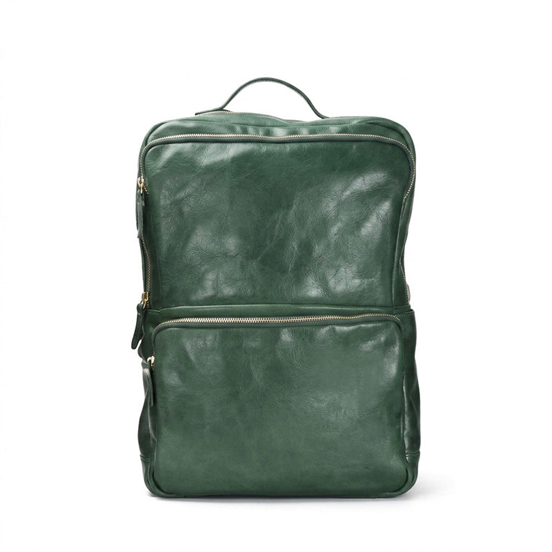 Vegetable-Tanned Leather Commuter Backpack Multi-Pocket Laptop Bag for Men &amp; Women