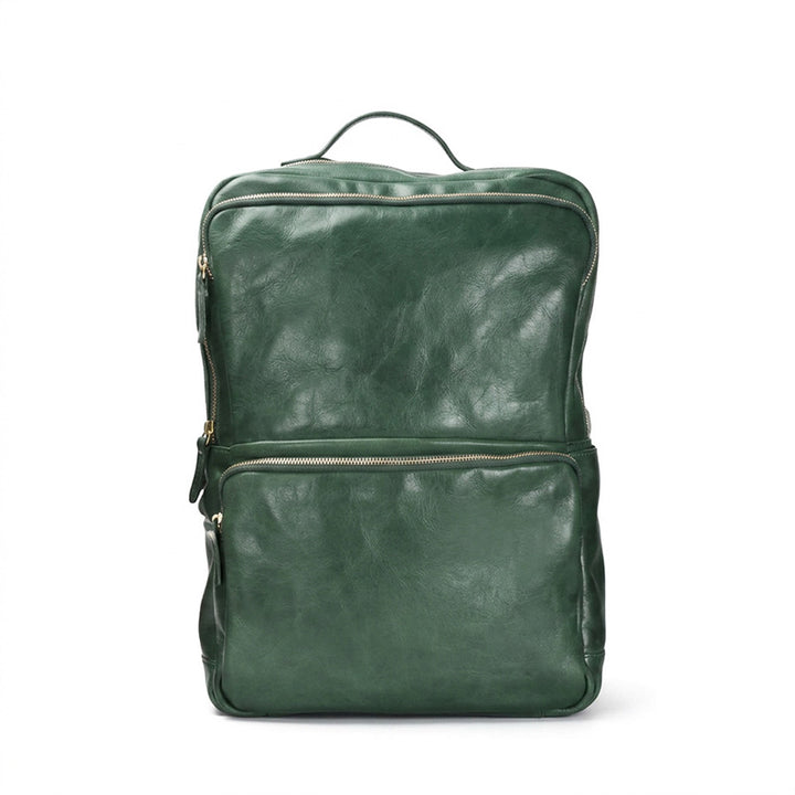 Vegetable-Tanned Leather Commuter Backpack Multi-Pocket Laptop Bag for Men &amp; Women