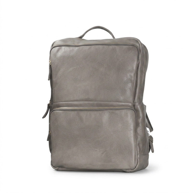 Vegetable-Tanned Leather Commuter Backpack Multi-Pocket Laptop Bag for Men &amp; Women