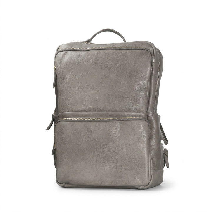 Vegetable-Tanned Leather Commuter Backpack Multi-Pocket Laptop Bag for Men &amp; Women