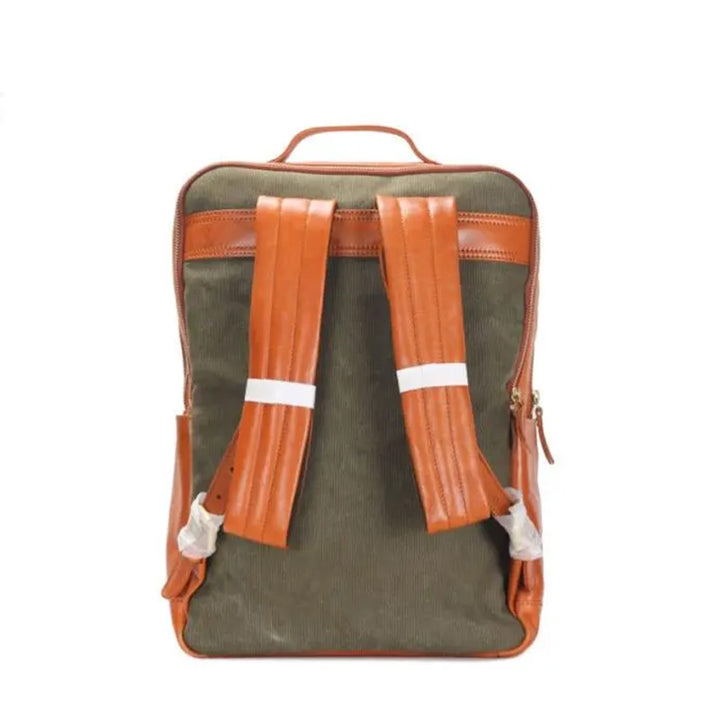 Vegetable-Tanned Leather Commuter Backpack Multi-Pocket Laptop Bag for Men &amp; Women