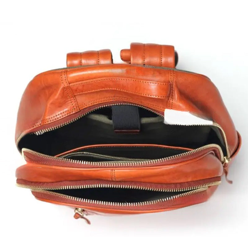 Vegetable-Tanned Leather Backpack Classic Laptop Daypack for Men &amp; Women