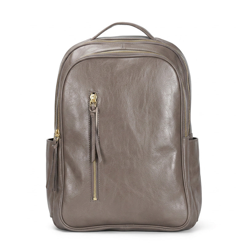 Vegetable-Tanned Leather Backpack Classic Laptop Daypack for Men &amp; Women