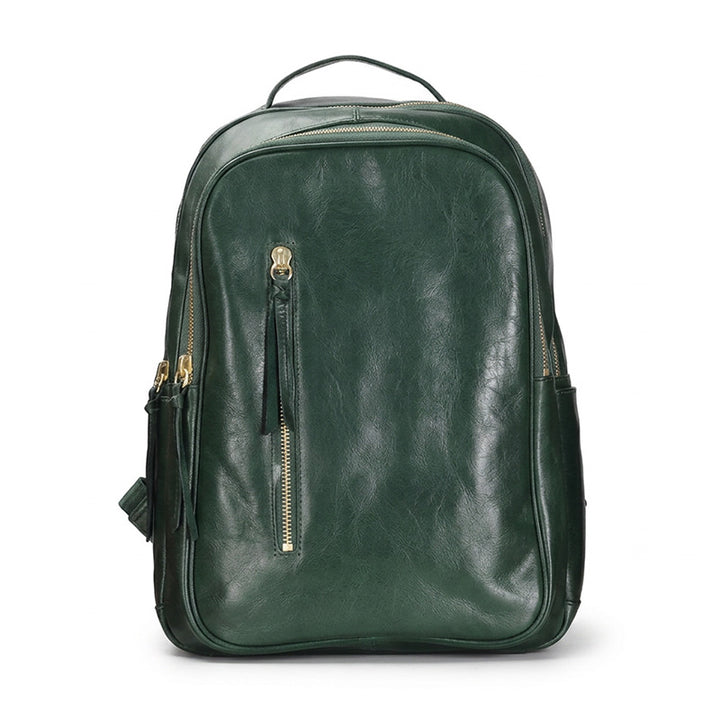 Vegetable-Tanned Leather Backpack Classic Laptop Daypack for Men &amp; Women