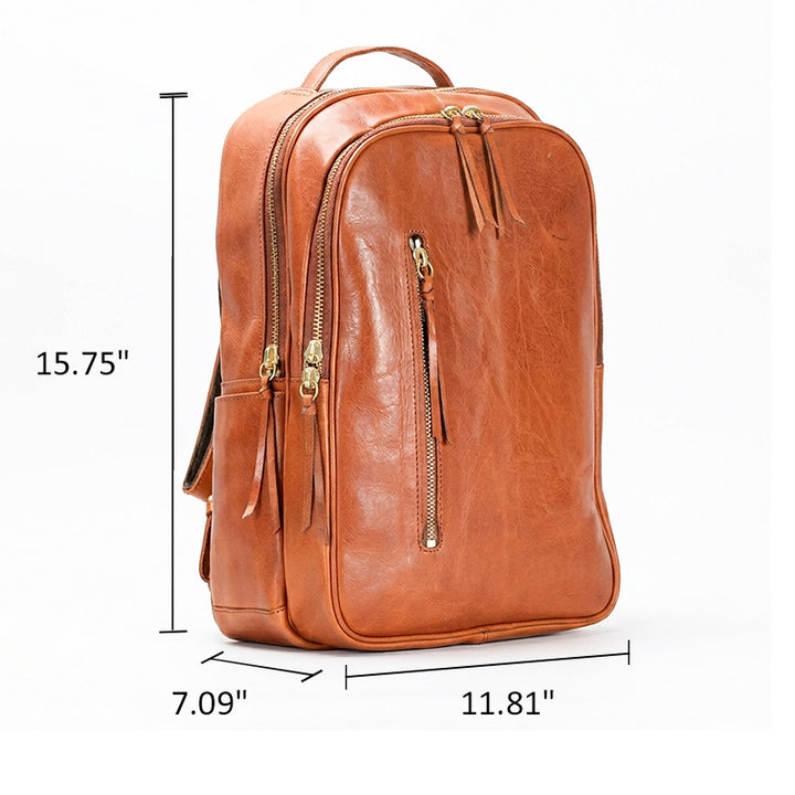 Vegetable-Tanned Leather Backpack Classic Laptop Daypack for Men &amp; Women