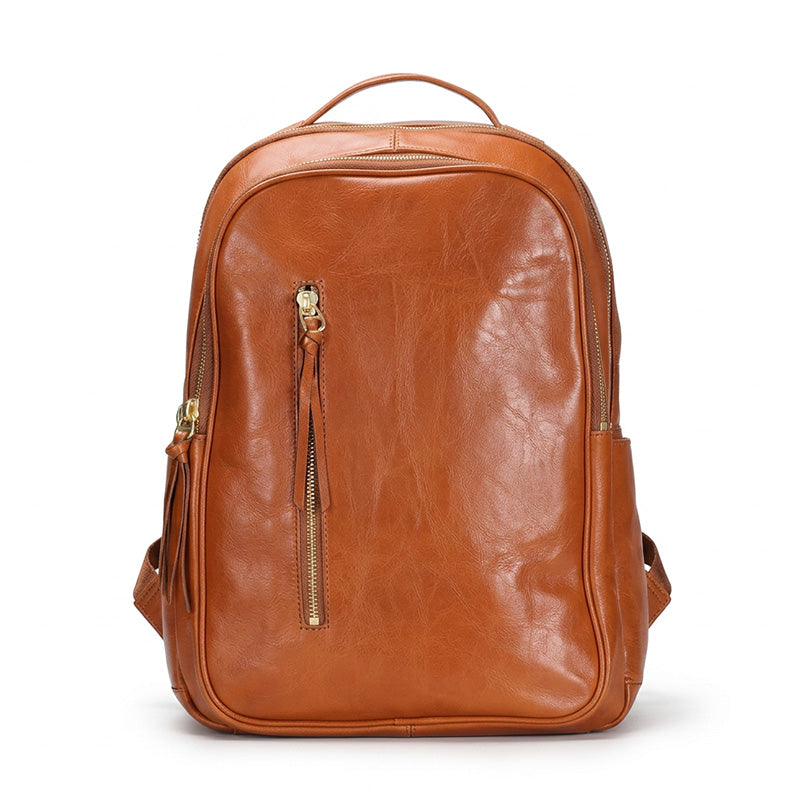 Vegetable-Tanned Leather Backpack Classic Laptop Daypack for Men &amp; Women