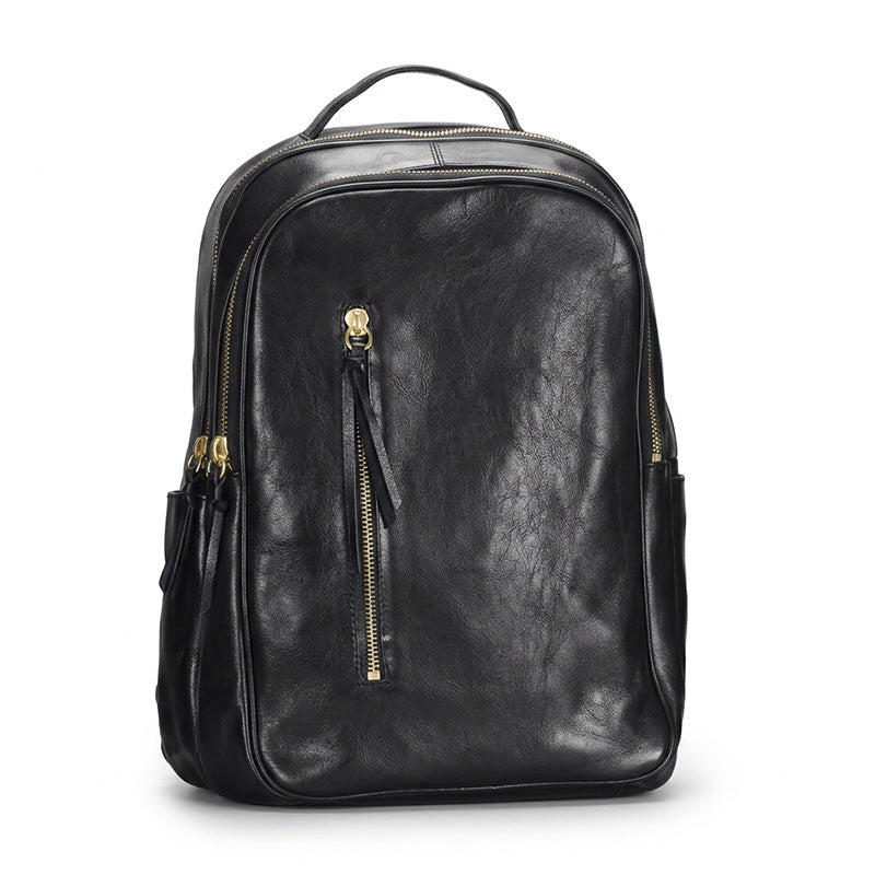 Vegetable-Tanned Leather Backpack Classic Laptop Daypack for Men &amp; Women