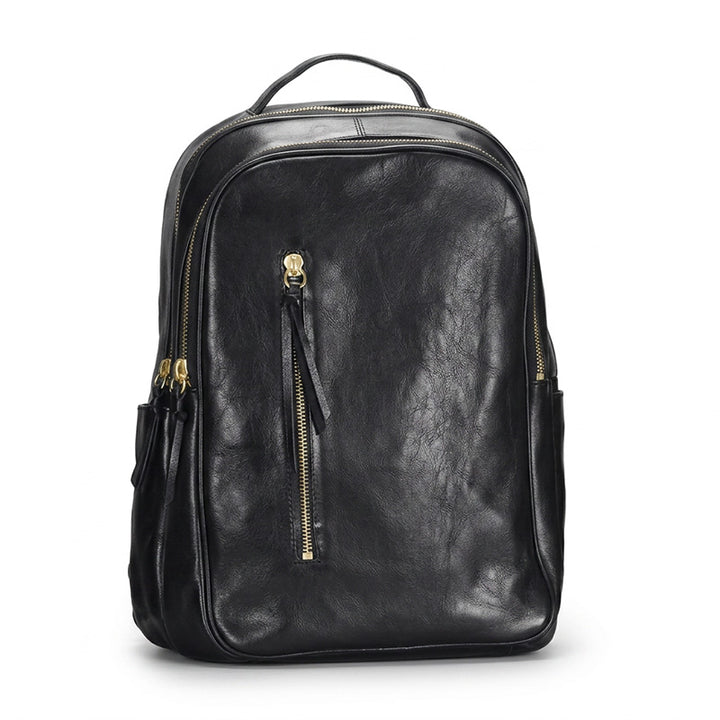 Vegetable-Tanned Leather Backpack Classic Laptop Daypack for Men &amp; Women