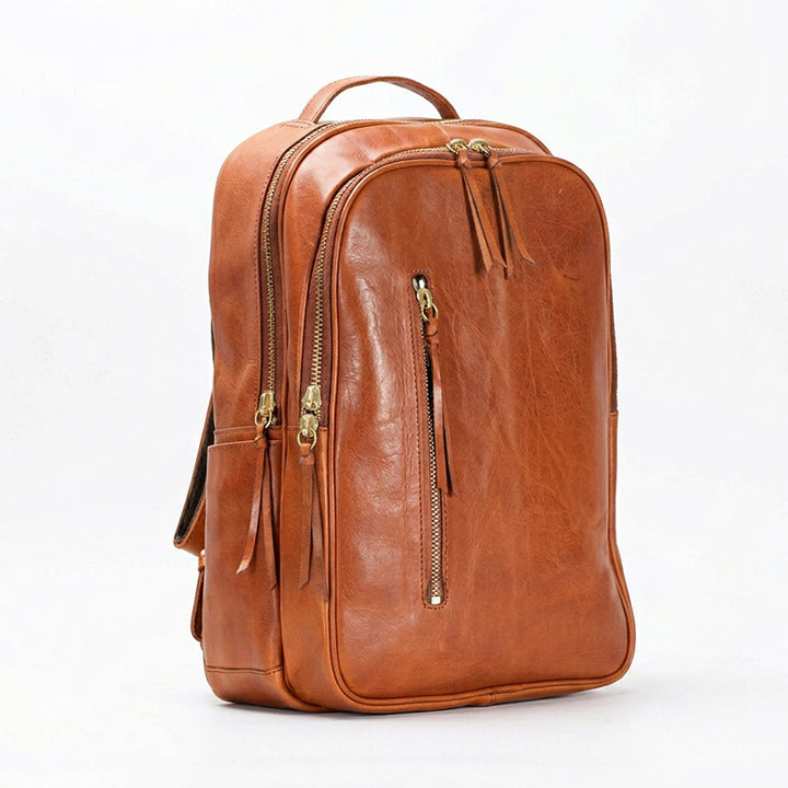 Vegetable-Tanned Leather Backpack Classic Laptop Daypack for Men &amp; Women