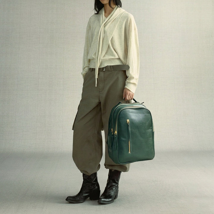 Vegetable-Tanned Leather Backpack Classic Laptop Daypack for Men &amp; Women