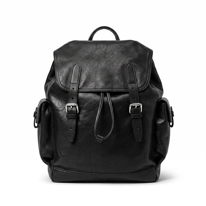 Vegetable Tanned Leather Drawstring Backpack Large Flap Rucksack for Women &amp; Men