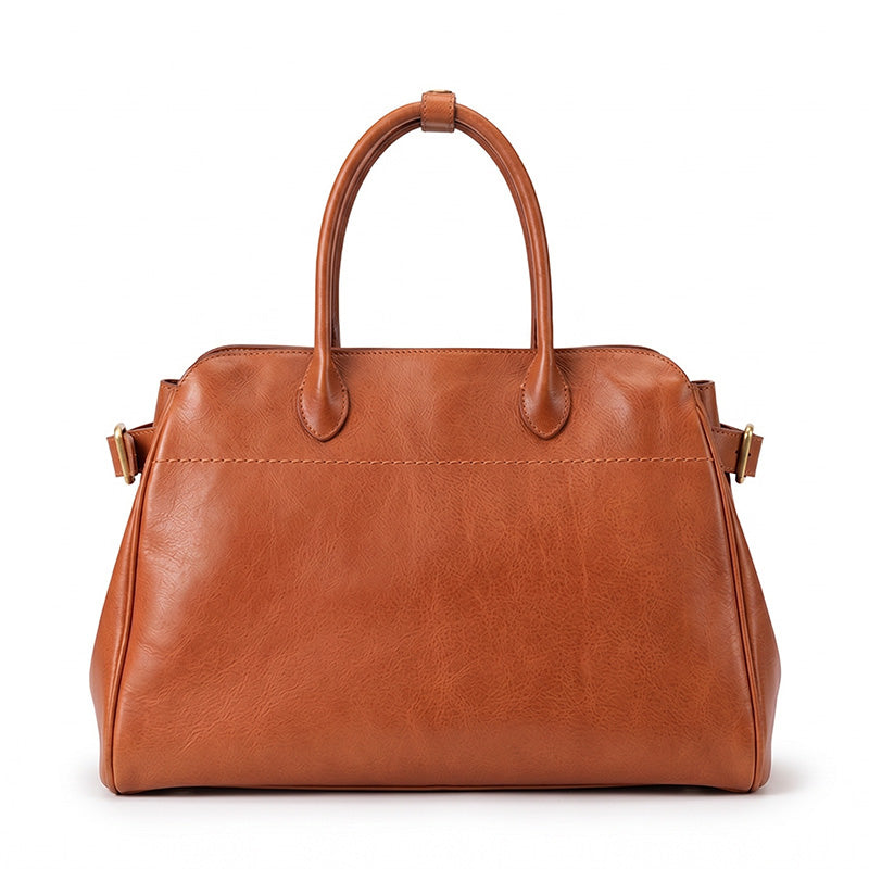 Vegetable Tanned Leather Boston Bag Large Shoulder Crossbody Handbag for Women