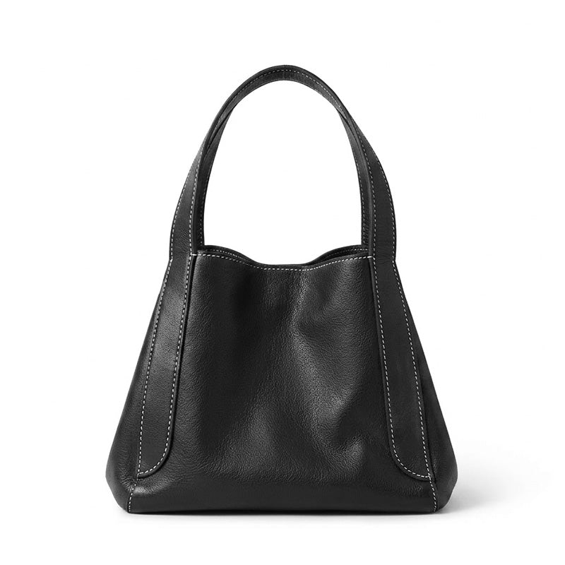 Small Vegetable-Tanned Leather Bucket Bag Magnetic Closure Crossbody Handbag for Women