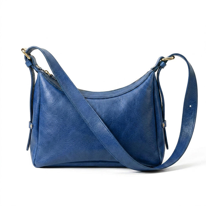 Vegetable Tanned Leather Hobo Bag Zip Crescent Shoulder Crossbody Bag for Women