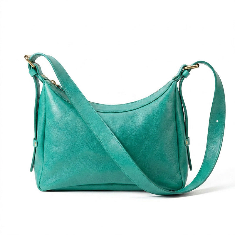 Vegetable Tanned Leather Hobo Bag Zip Crescent Shoulder Crossbody Bag for Women