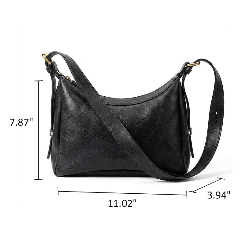 Vegetable Tanned Leather Hobo Bag Zip Crescent Shoulder Crossbody Bag for Women