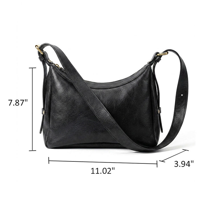 Vegetable Tanned Leather Hobo Bag Zip Crescent Shoulder Crossbody Bag for Women