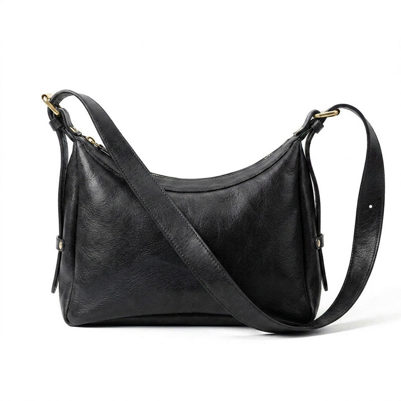 Vegetable Tanned Leather Hobo Bag Zip Crescent Shoulder Crossbody Bag for Women