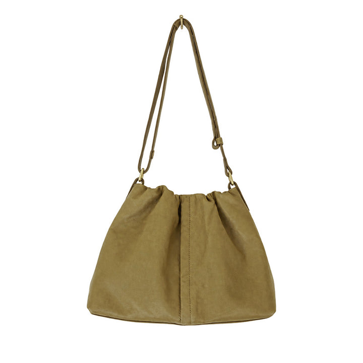Leather Hobo Bag in Vegetable-Tanned Leather with Ruched Detailing