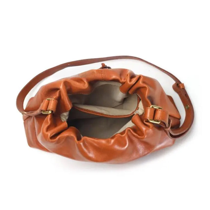 Slouchy Ruched Leather Hobo Bag Soft Vegetable-Tanned Shoulder Bag for Women