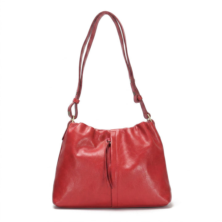 Slouchy Ruched Leather Hobo Bag Soft Vegetable-Tanned Shoulder Bag for Women
