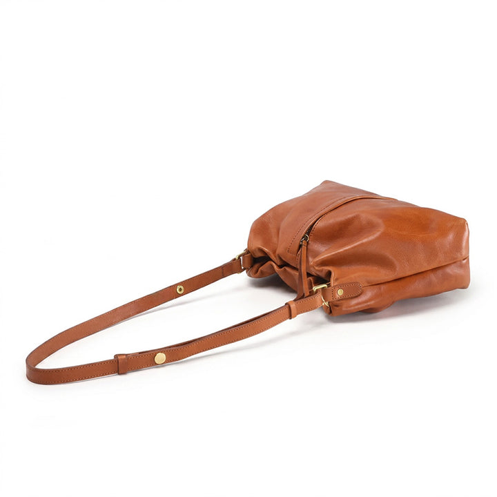 Slouchy Ruched Leather Hobo Bag Soft Vegetable-Tanned Shoulder Bag for Women