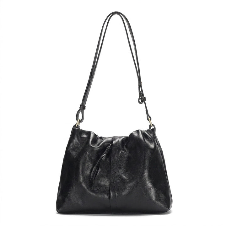 Slouchy Ruched Leather Hobo Bag Soft Vegetable-Tanned Shoulder Bag for Women