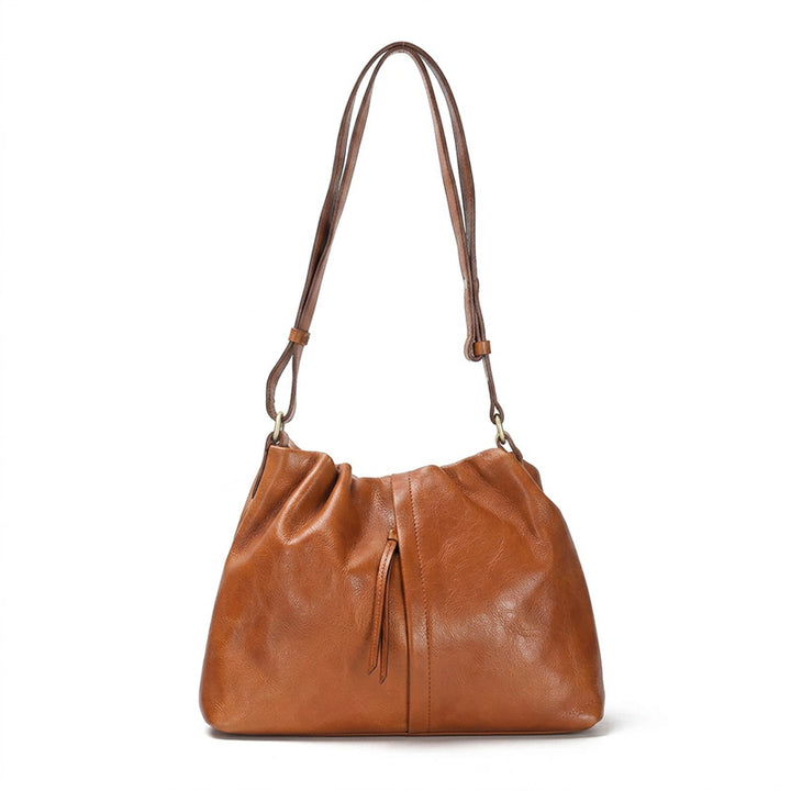 Slouchy Ruched Leather Hobo Bag Soft Vegetable-Tanned Shoulder Bag for Women