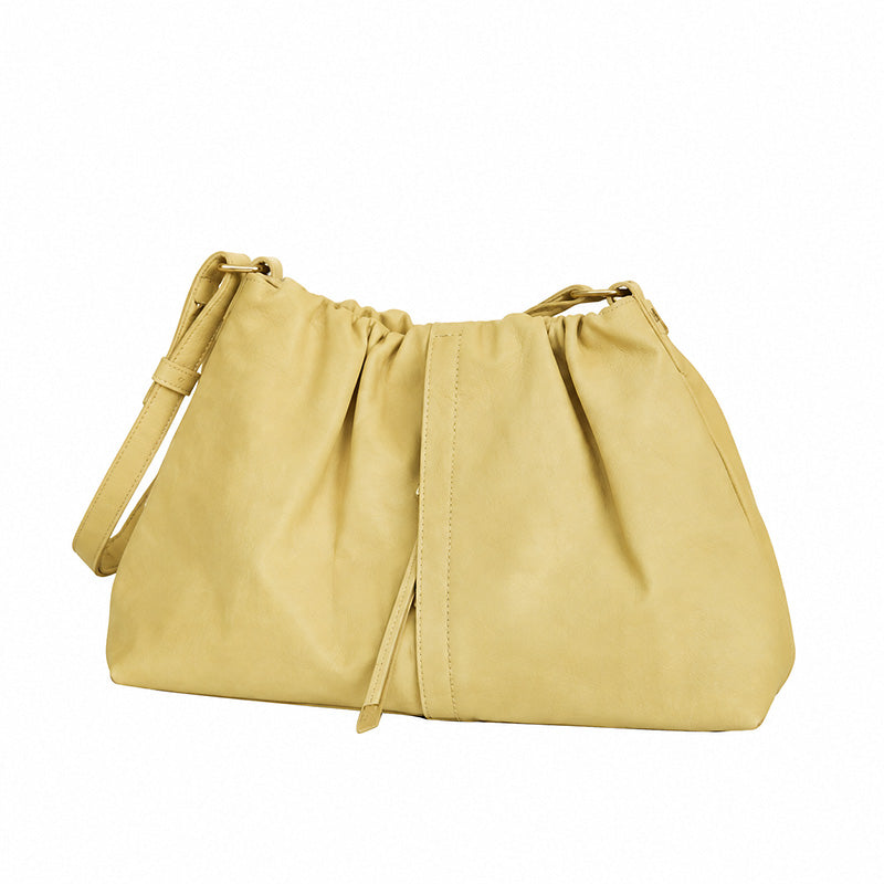 Leather Hobo Bag in Vegetable-Tanned Leather with Ruched Detailing