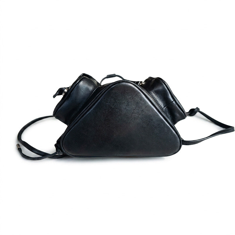 Leather Drawstring Backpack for Women Vegetable Tanned Bucket Bag with Front Pockets