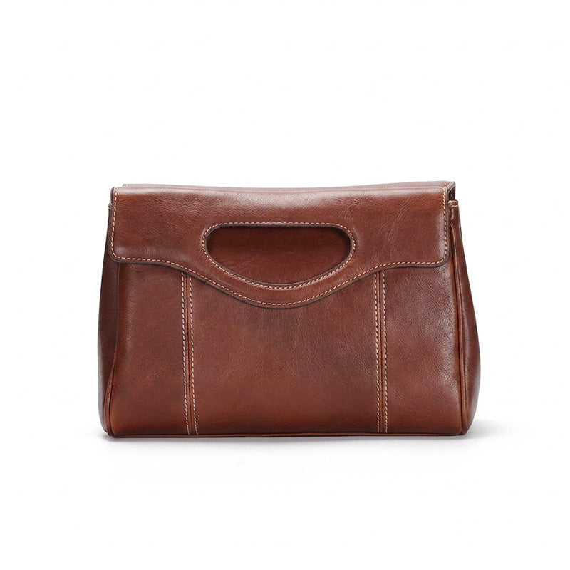 Leather Flap Bag with Cut-Out Top Handle Convertible Shoulder &amp; Crossbody Handbag