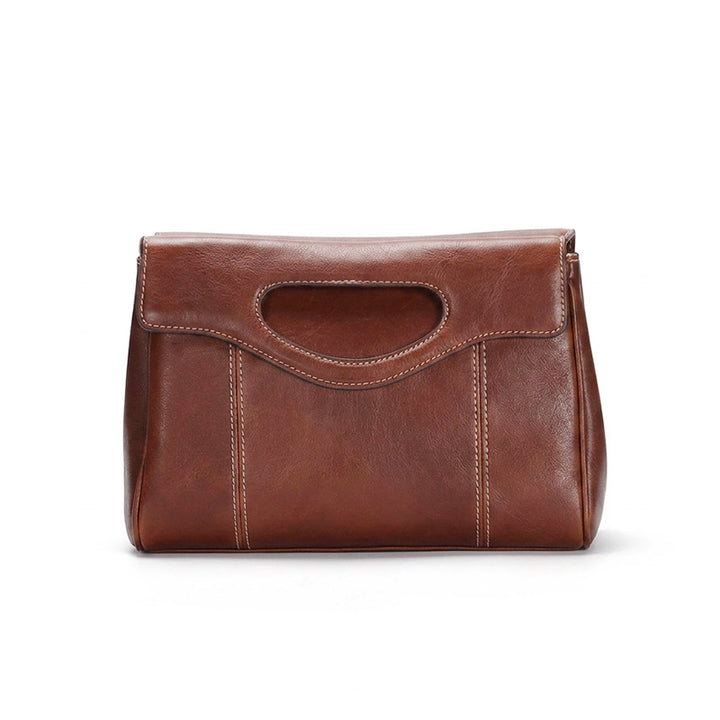 Leather Flap Bag with Cut-Out Top Handle Convertible Shoulder &amp; Crossbody Handbag