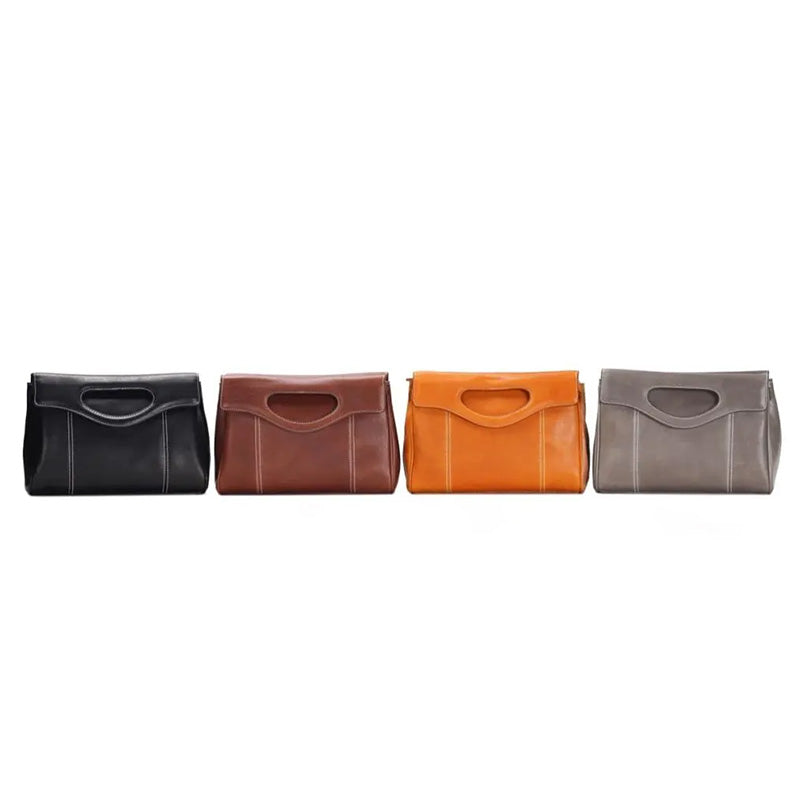 Leather Flap Bag with Cut-Out Top Handle Convertible Shoulder &amp; Crossbody Handbag