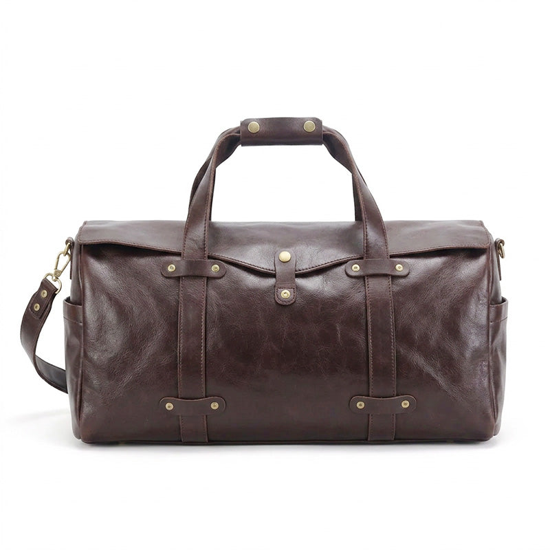 Vegetable-Tanned Leather Duffle Bag Large Boston Weekender Bag for Women &amp; Men