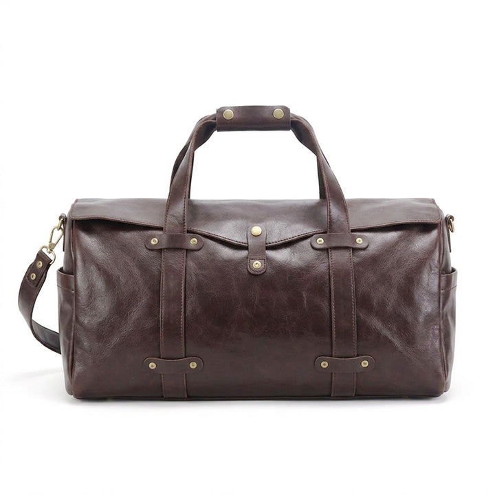 Vegetable-Tanned Leather Duffle Bag Large Boston Weekender Bag for Women &amp; Men