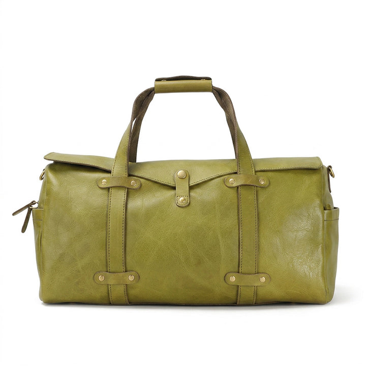 Vegetable-Tanned Leather Duffle Bag Large Boston Weekender Bag for Women &amp; Men