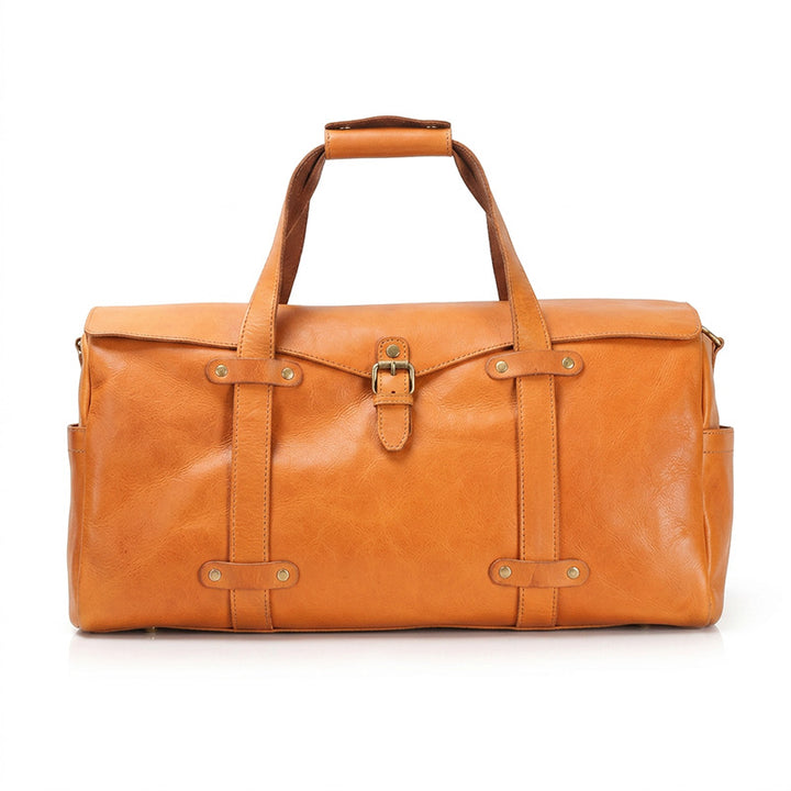 Vegetable-Tanned Leather Duffle Bag Large Boston Weekender Bag for Women &amp; Men