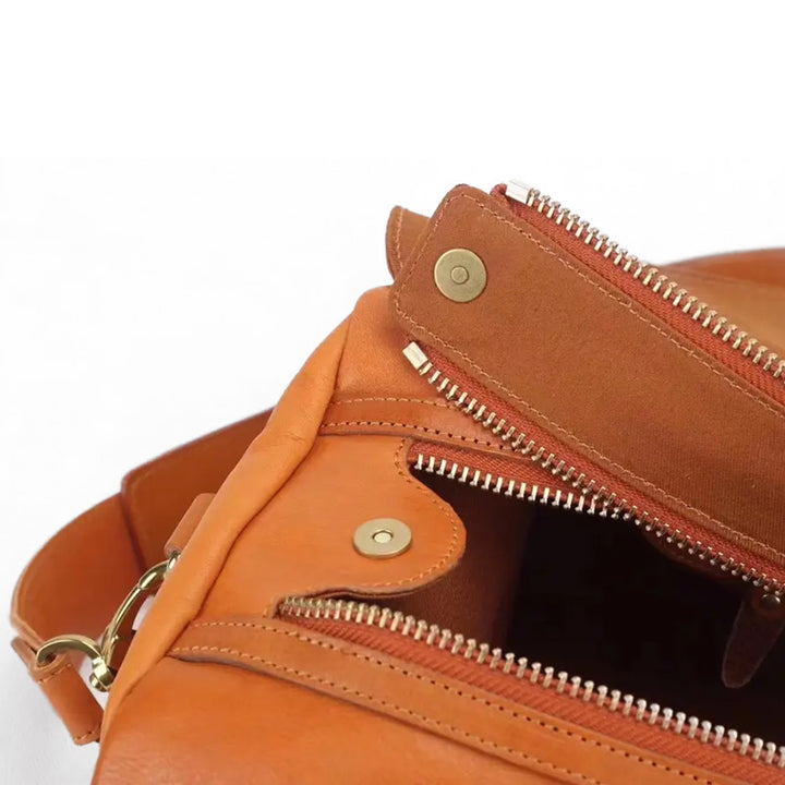 Vegetable-Tanned Leather Duffle Bag Large Boston Weekender Bag for Women &amp; Men
