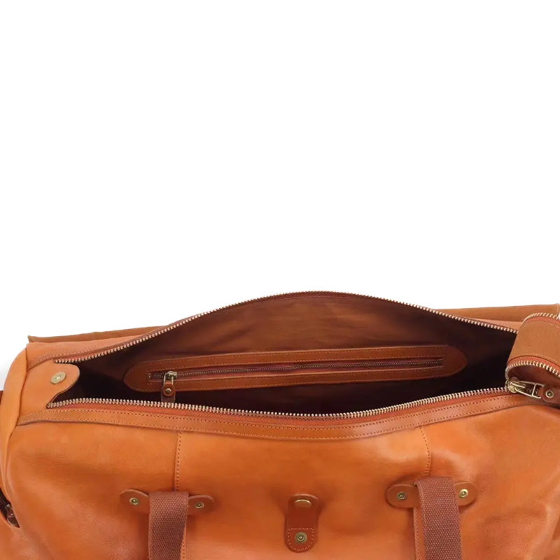 Vegetable-Tanned Leather Duffle Bag Large Boston Weekender Bag for Women &amp; Men