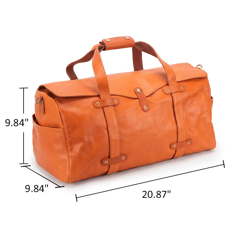 Vegetable-Tanned Leather Duffle Bag Large Boston Weekender Bag for Women &amp; Men